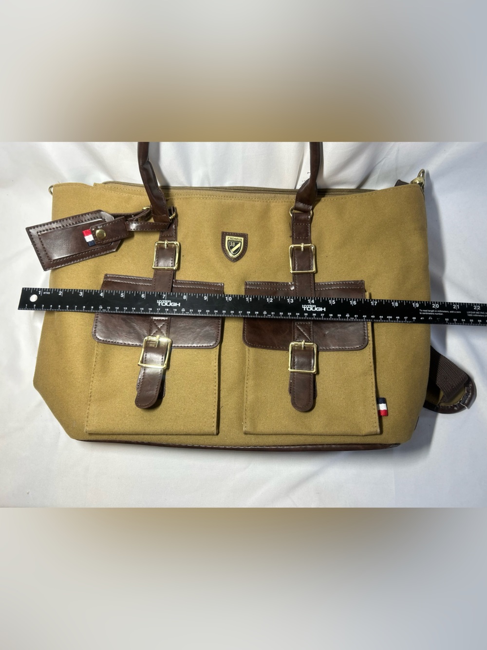 Cremieux Canvas Laptop Messenger Briefcase Travel Bag Khaki Brown Adjustable